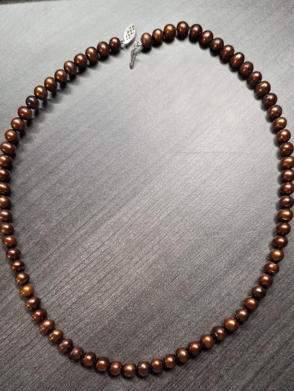 925 Chocolate Brown Pearl Necklace Sterling Silver Fishhook Clasp ISP China VTG